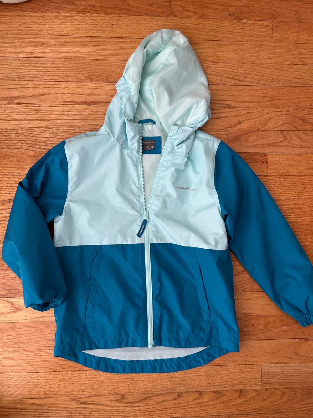 Eddie Bauer Kids' Two-Tone Teal Hooded Rain Jacket
